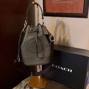 Coach Dempsey Olive Pebbled Leather Drawstring Bucket BagF2132-C4100